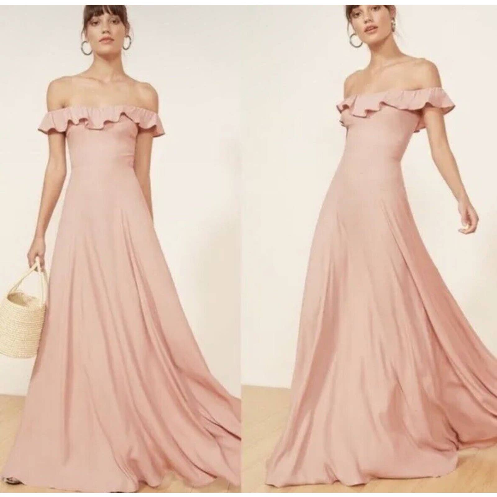 Reformation Verbena Maxi Gown Dress Blush Pink Off Shoulder Size 6